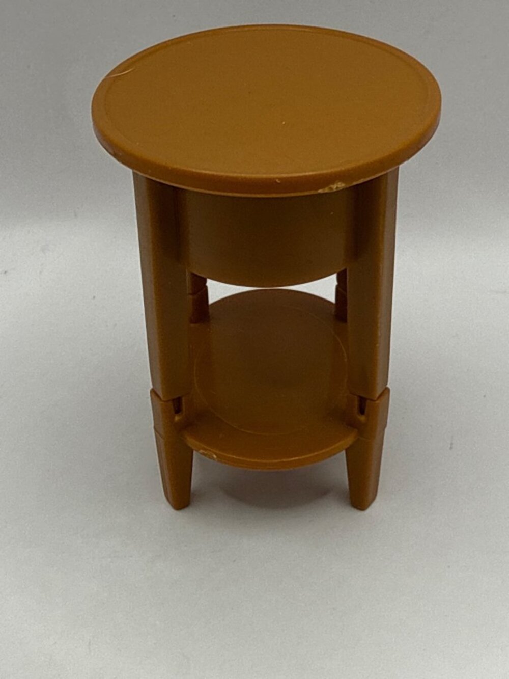 Vintage 2000s Barbie Brown Round Plastic Nightstand End Table Doll Furniture - Picture 4 of 4